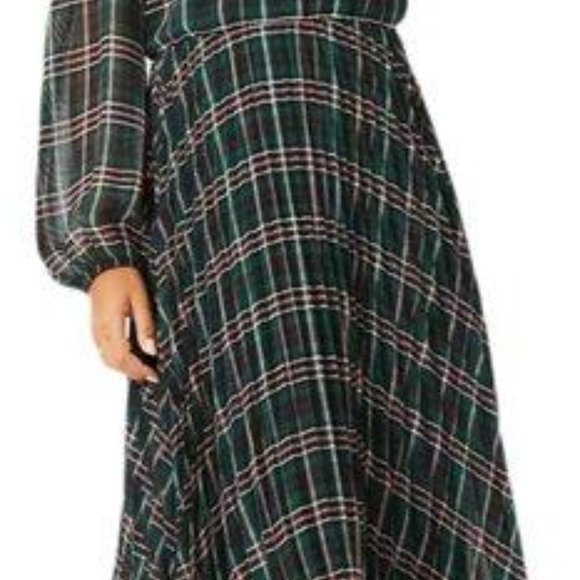 ANN TAYLOR PETITE PLAID PLEATED MIDI DRESS FOR WOMEN NEW - Picture 4 of 5
